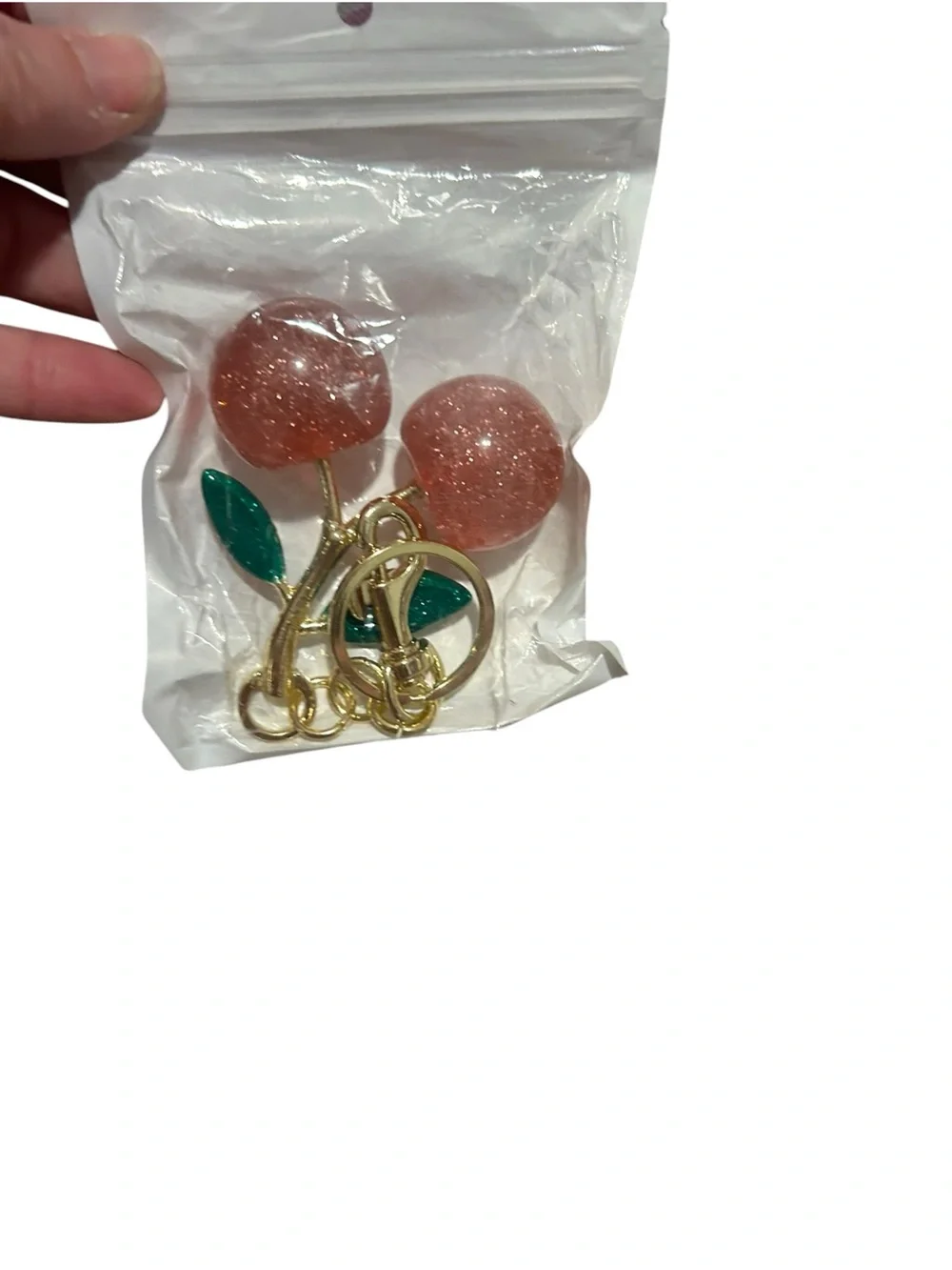 Glitter Cherry Keychain Bag Charm - Pink/Gold